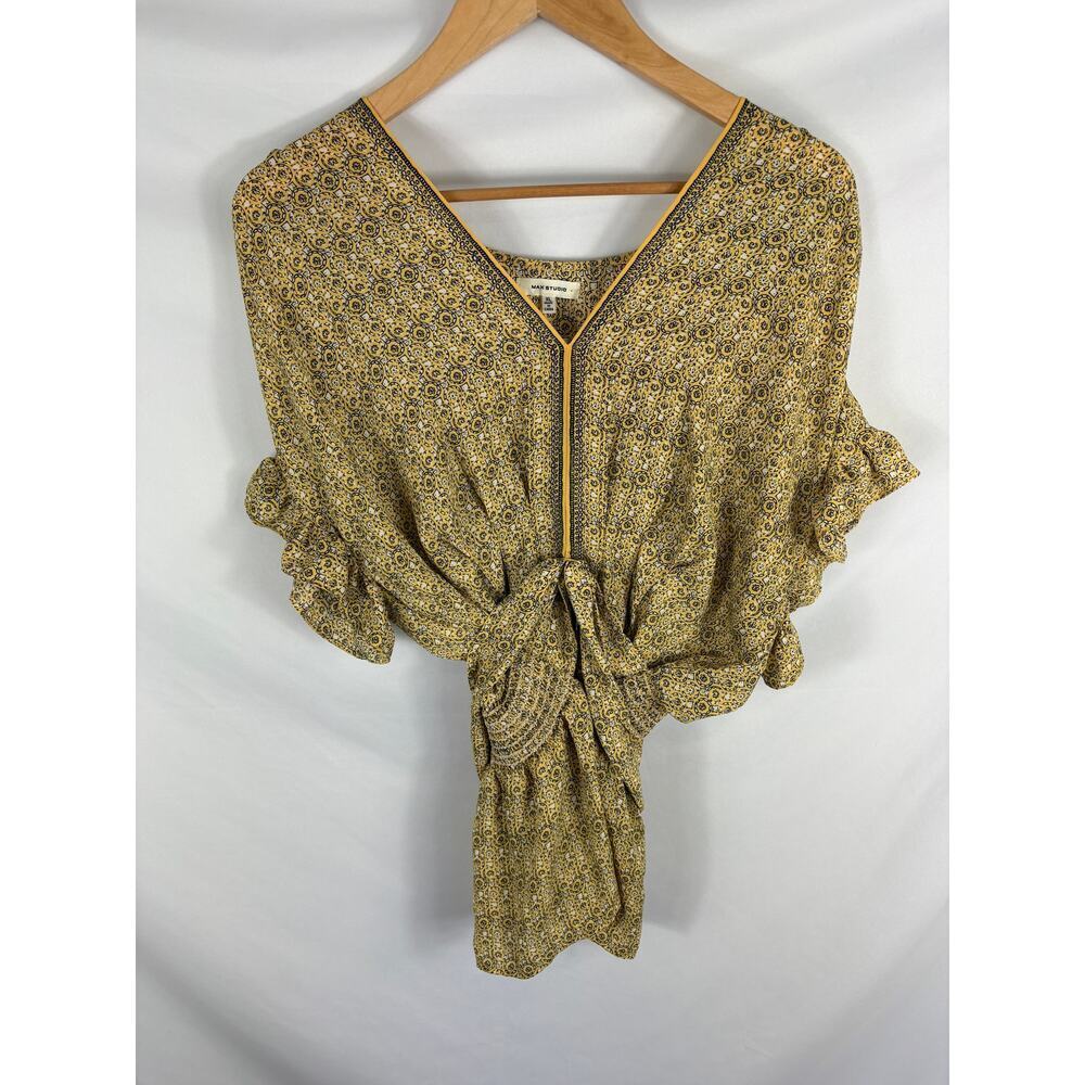 Max Studio Yellow Short Sleeve Blouse Size XL
